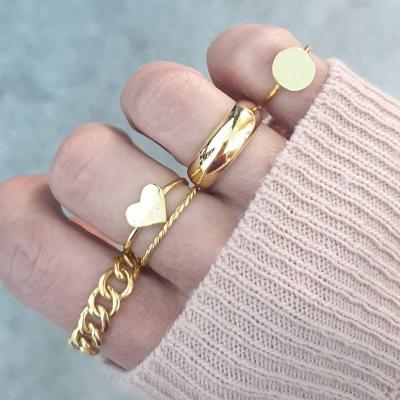 China Punk Women Fashion 5pcs/set Gold Star Rings Chain Rings Set Trend Jewelry Gift for sale