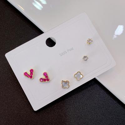 China Fashion Korea Style Fashion 6 Pcs Suit Earring S925 Needle Inlay Zircon Heart Shape Silver Stud Earring for sale