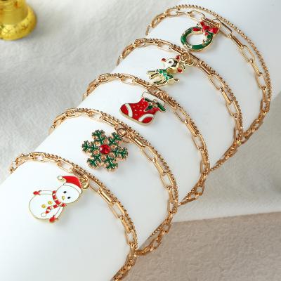 China New Design Trendy Fashion Jewelry Simple Christmas Snowflake Elk Snowman Shape Bracelet Xmas Pendant Ornaments for sale