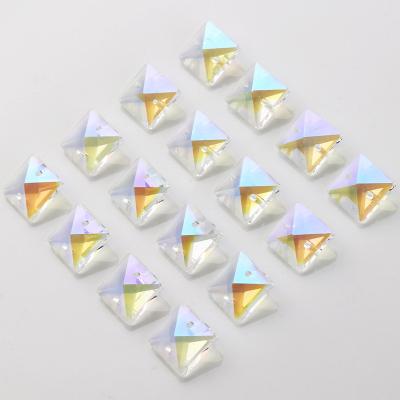 China Square Pointback 12MM Double Hole Crystal Glass AB Color Plated Handmade Sewing Rhinestones Material DIY Glass Necklace Accessories for sale