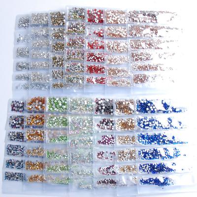 China Hot Sale 6 Flat Back Lattice A Flat Bag Glass Rhinestone Non-Hot Fix Back Around Shape Rhinestone For Nail Art for sale