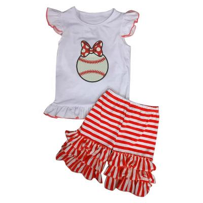 China Wholesale 2019 children summer casual clothing sets baseball applique babies summer clothing set for sale