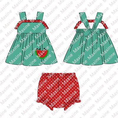 China Pen Applique Girl Boutique Customized Girls Summer Clothing Set Cute Watermelon Applique Girls Diaper Set for sale