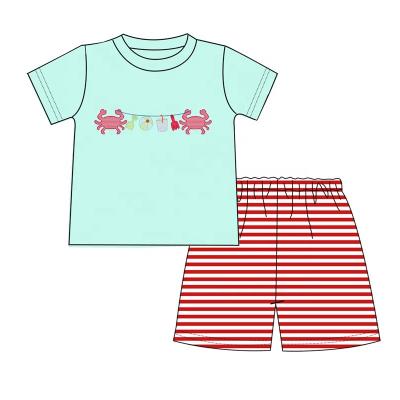 China Gold Cow Applique Girl Boutique Supplier Knit Cotton Crab Stitch Boys Summer Clothing Set for sale