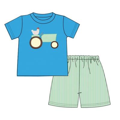 China Cute Cow Girl Boutique Factory Price Farmhouse Applique Boys Clothing Set For Summer for sale