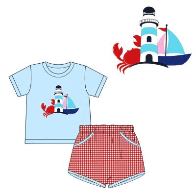 China Custom Cow Applique Girl Boutique 2022 Hot Sale Embroidery Clothes Kids Summer Boy Shorts Set With Pockets for sale