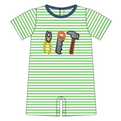 China Wholesale Customized Easter Day Girl Boutique Tool Applique Striped Short Sleeves Baby Boy Romper for sale