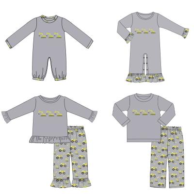 China Cute Duck Applique Girl Boutique Gold Supplier Excavator Embroidery Baby Boys Romper for sale