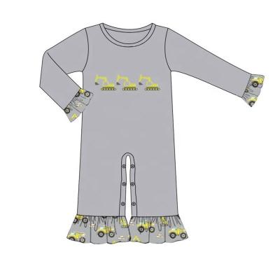 China Cute cow applique fashion knit cotton girls one piece romper fabric cute babies long sleeve romper for sale