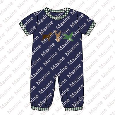 China Customized Duck Girl Boutique 2021 Deer Applique Toddler Boys Romper Hunting Shorts Applique New Sheath Boys Romper for sale