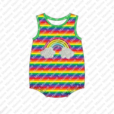 China Cute Applique Gold Supplier Fashion Rainbow Striped Toddler Boys Bubble Bubble Sleeveless Cute Boys Summer for sale