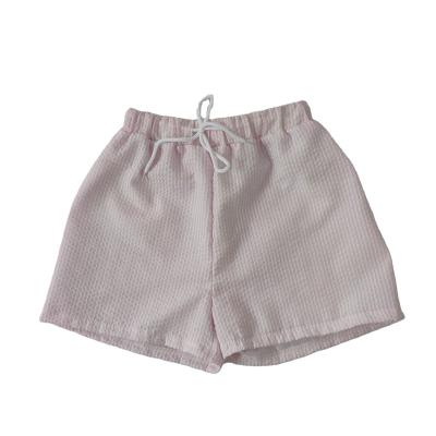 China New Arrival Breathable Toddler Boys Light Pink Stripe Cotton Seersucker Customized Little Boy Short Swim Trunks Panties for sale