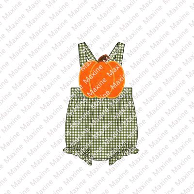 China 2021 Casual Cotton Seersucker Pumpkin Applique Baby Romper Fall Girls Bubble for sale