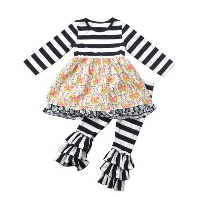 China Wholesale Casual High Quality Floral Girl Outfits Boutique Babies Fall Winter Ruffle Clothing Sets Kids for sale