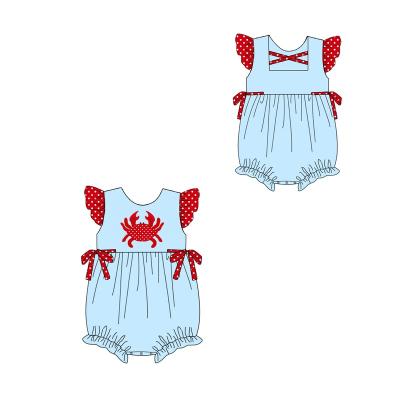 China Girl Applique Romper Customization Kids New Use Toddler Crab Applique Ruffle Baby Summer Bubble Romper for sale