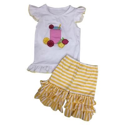 China Hot Sale Summer 100% Cotton Babies Outfits 2 Piece Boutique Clothing Set For Kid Clothes Set With Applique for sale