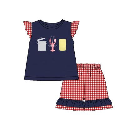 China Customization Breathable Kids Clothes Toddler Kids Applique French Knot Smocked Girl Summer Clothing Sets for sale