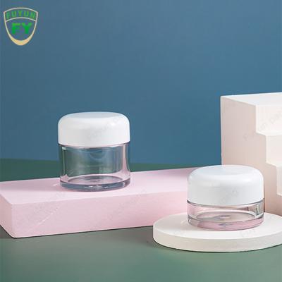 China Glänzendes Handplastikaugen-Gesichtshautcreme-Glas mit weißer Kappe 30ml 50ml zu verkaufen