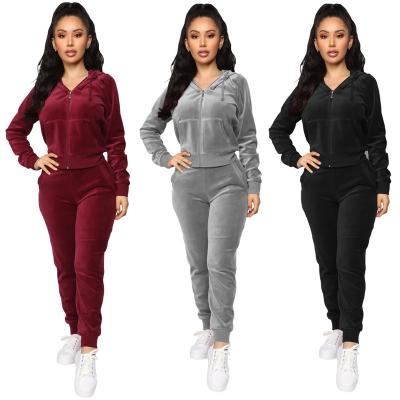 China Women's 2pcs Velvet Zipper Rhinestone Faux Stone Tracksuit Lounge Wear Lounge Wear Viable Sweatshirt Set for sale