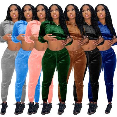 China Sustainable Fashion Streetwear Girls Velvet Hoodies 2 Pieces Tracksuits Set For Women for sale