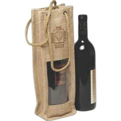 China Recyclable Wholesale Wine Bottle Jute Bags With Window for sale