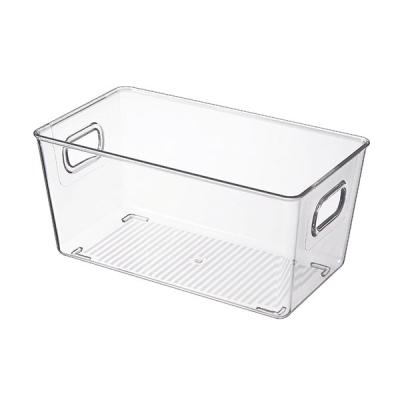 China Clear Storage Bins Stored Small PET Refrigerator Trash Bins With Handles Transparent Plastic Storage Bins for sale