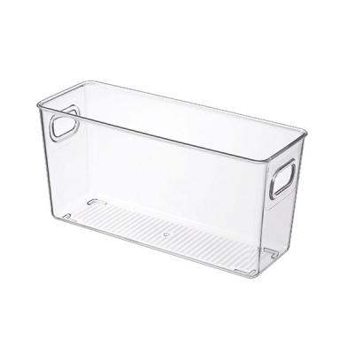 China Clear Refrigerator Narrow Bins Stored PET Storage Bins With Handles Clear Plastic Storage Bins for sale