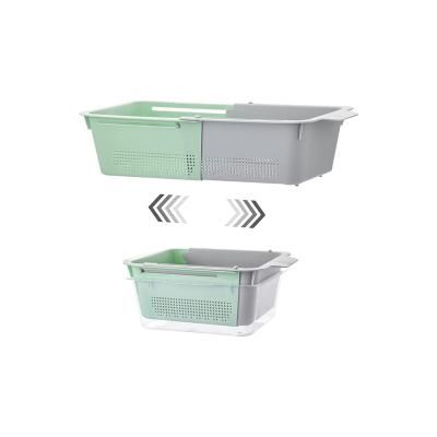 China Viable Kitchen Plastic Vegetable Fruit Over The Sink Collapsible Colander Strainer Basket Colander Wash Basket for sale