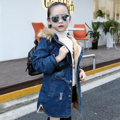 China Girls Denim Anti-Shrink Drawstring With Hood Thick Lambswool Winter Jeans Overcoat for sale