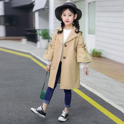 China Anti-Shrink Fabric Drawstring Bow Flare Comfy Sleeve With Lining Girls Wind Coat for sale