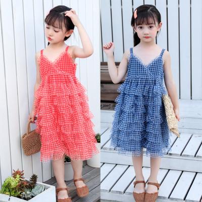 China Wholesale Girl's Boutique Dress Fashion Girl's Breathable Suspender Ski Children's Yarn Slip Casual Dress for sale