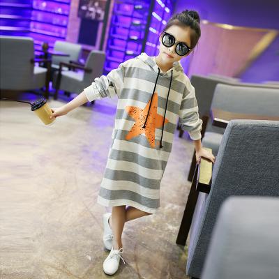 China Breathable Soft Popular Product Kids Stripes Dress Spring Girls Hooded Hoodies for sale