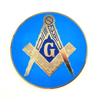 China USA and Europe Freemason Square and Compass Car Emblem Metal Masonic Blue Lodge Auto Car Decal Emblem for sale