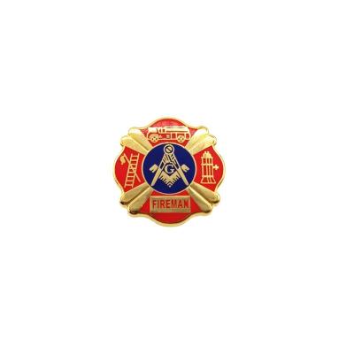 China China Gold Hard Enamel Lapel Pin Masonic Regalia Fireman Firefighter Work Tool Masonic Lapel Pin for sale