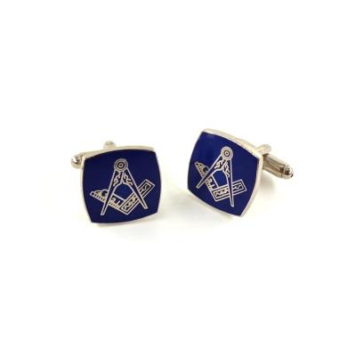 China Masonic Logo USA and Europe Metal Craft Cufflinks Square Shape Gold and Blue Masonic Cufflinks for sale