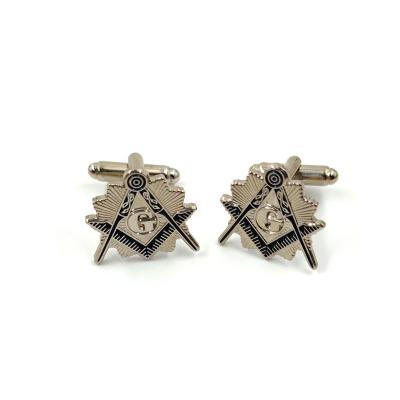 China USA and Europe Freemason Silver Plated Compass and Logo Square Sunburst Masonic Cufflinks for sale