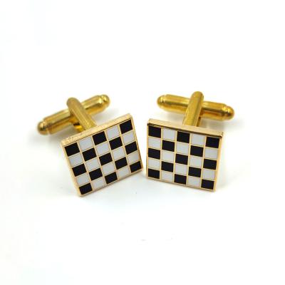 China US and Europe Gold Plated Black White Squares Check Pattern Sidewalk Masonic Cufflinks for sale