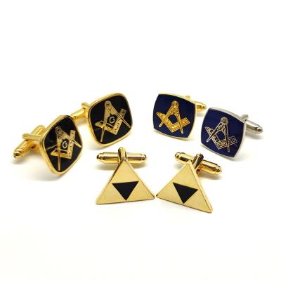 China USA and Europe customized masonic silver plated triangle symbol masonic triangular link gold cufflinks for sale