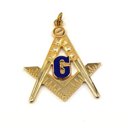 China China Custom 3D Gold Charm Mason Freemason G Square and Masonic Compass Regalia Pendant for sale