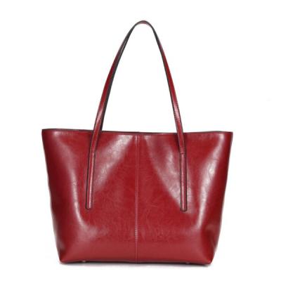 China Wholesale Oil Retro Fashion High Quality Leisure Tote Bag Women Shoulder Genuine Leather Handbag Large for sale