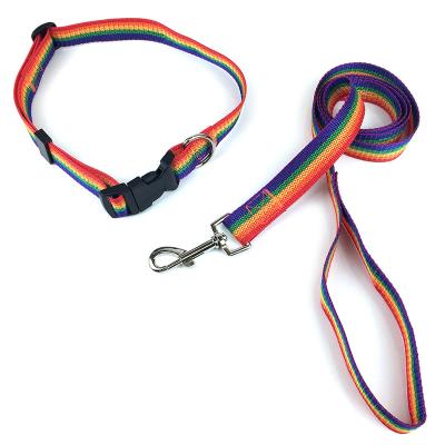 China 2022 new stocked style rainbow pet accessories pp polyester dog leash and collar set for sale