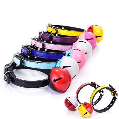 China Large Special Size Padded Bell Cat Collar Colorful with Bell PU Leather Dog Collar for Small and Medium Pets for sale