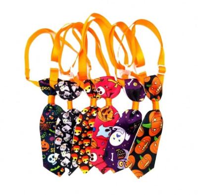 China Pumpkin Design Hot Sale Party Halloween Pet Grooming Accessories Adjustable Stocked Dog Neck Collar Bow Tie for sale