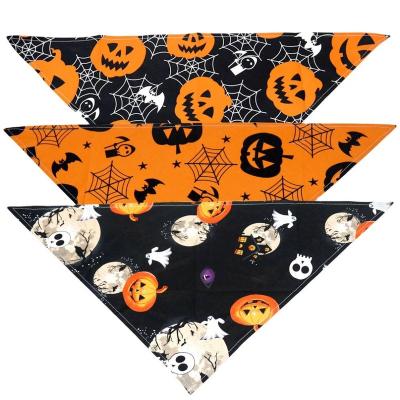 China High Quality Pumpkin Design Factory Wholesale Halloween Cotton Dog Scarf Stocked Soft Bandana for sale