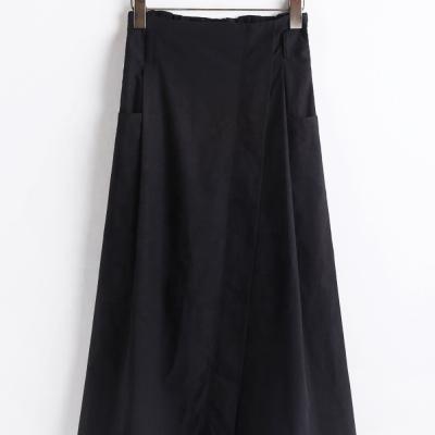 China 2021 Fashion Women Breathable Casual Elastic Waist Flare Skirt Pleated Midi Skirt With Pockets for sale