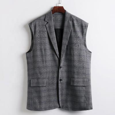 China Best Seller Breathable Women's Blazer Suit Plaid Sleeveless Lapel Buttons Work Office Casual Jacket for sale