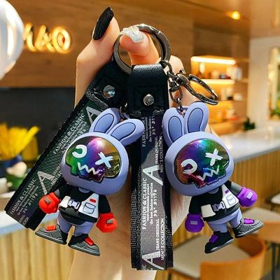 China Bunny Couple Key Chain Bag Boxing Gloves Cute Belt Charm Car Chain Men'S Rubber Cartoon Colorful Fresh Rabbit Key Red Pendant Gifts for sale