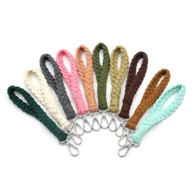 China Boho Lobster Claw Lanyard Braided Key Fob Strap Alloy Macrame Bracelet Key Chain Boho Teacher Gift Wholesale for sale