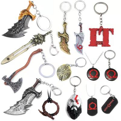 China Metal God of War 4 Kratos Ax Guardian Shield Keychain Dangle Key Chain For Women Men Fans Car Keychain Jewelry for sale