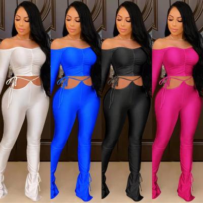 China European and American women's sexy strappy anti-pilling autumn winter fashion off the shoulder two-piece sets for sale